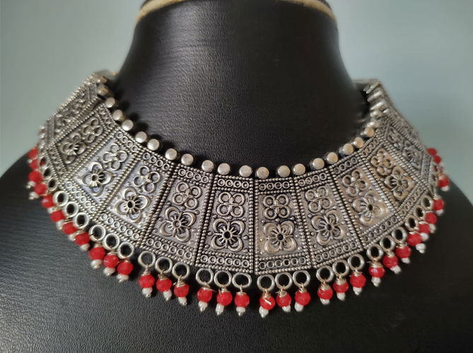 Navratri Oxidase Silver Chokar Necklace
